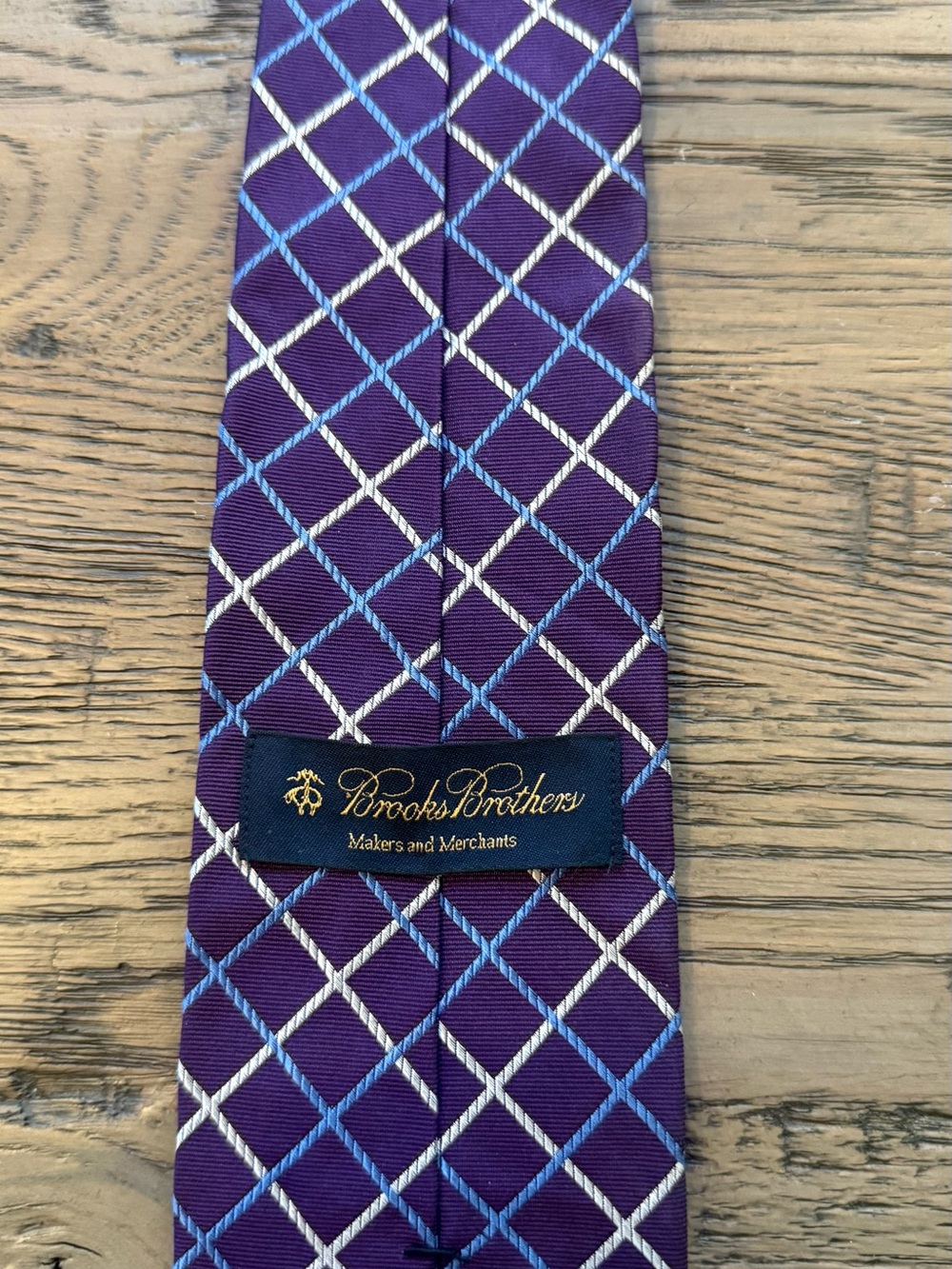 Brooks Brothers Purple Tie with Blue and White Lattice Pattern